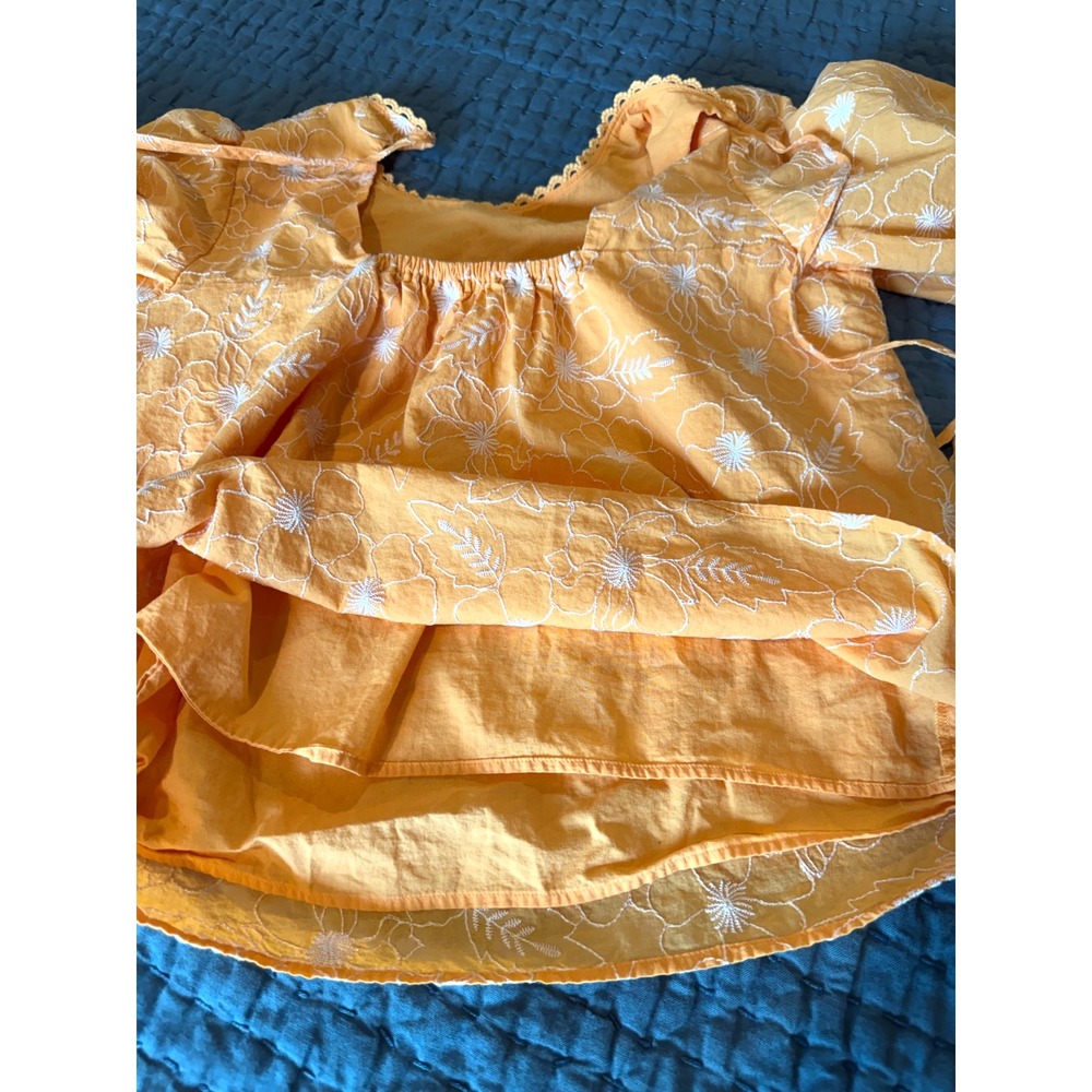 LOFT Orange Floral Embroidered Puff Sleeve Open Back Top Small Bohemian - Picture 6 of 9